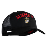 US Marine Semper Fidelis Design Embroidered Solid Cotton Twill Mesh Prostyle Cap - Black OSFM