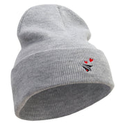 Paper Airplane Hearts Embroidered 12 Inch Long Knitted Beanie - Heather-Grey OSFM