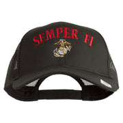 US Marine Semper Fidelis Design Embroidered Solid Cotton Twill Mesh Prostyle Cap - Charcoal OSFM