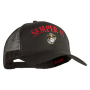 US Marine Semper Fidelis Design Embroidered Solid Cotton Twill Mesh Prostyle Cap - Charcoal OSFM