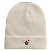 Paper Airplane Hearts Embroidered 12 Inch Long Knitted Beanie - Birch OSFM