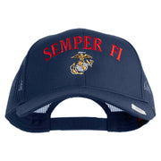 US Marine Semper Fidelis Design Embroidered Solid Cotton Twill Mesh Prostyle Cap - Navy OSFM