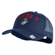 US Marine Semper Fidelis Design Embroidered Solid Cotton Twill Mesh Prostyle Cap - Navy OSFM