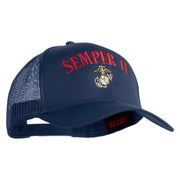US Marine Semper Fidelis Design Embroidered Solid Cotton Twill Mesh Prostyle Cap - Navy OSFM