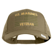 US Marines Veteran Flag Design Embroidered Solid Cotton Twill Mesh Prostyle Cap - Khaki OSFM