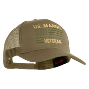 US Marines Veteran Flag Design Embroidered Solid Cotton Twill Mesh Prostyle Cap - Khaki OSFM