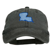 Louisiana State Map Embroidered Washed Cotton Cap