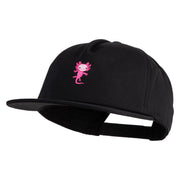 Dancing Axolotl Embroidered 5 Panel Cotton High Profile Flat Bill Unstructured Cap - Black OSFM