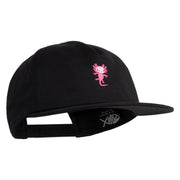 Dancing Axolotl Embroidered 5 Panel Cotton High Profile Flat Bill Unstructured Cap - Black OSFM