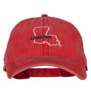 Louisiana with Map Outline Embroidered Washed Cotton Twill Cap