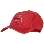 Louisiana with Map Outline Embroidered Washed Cotton Twill Cap