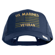 US Marines Veteran Flag Design Embroidered Solid Cotton Twill Mesh Prostyle Cap - Navy OSFM
