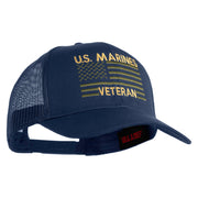 US Marines Veteran Flag Design Embroidered Solid Cotton Twill Mesh Prostyle Cap - Navy OSFM