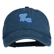 Louisiana State Map Embroidered Washed Cotton Cap