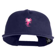 Dancing Axolotl Embroidered 5 Panel Cotton High Profile Flat Bill Unstructured Cap - Navy OSFM