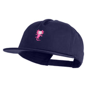 Dancing Axolotl Embroidered 5 Panel Cotton High Profile Flat Bill Unstructured Cap - Navy OSFM