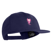 Dancing Axolotl Embroidered 5 Panel Cotton High Profile Flat Bill Unstructured Cap - Navy OSFM