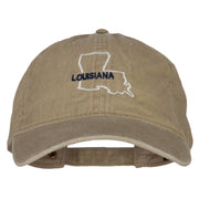 Louisiana with Map Outline Embroidered Washed Cotton Twill Cap