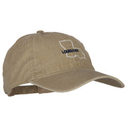 Louisiana with Map Outline Embroidered Washed Cotton Twill Cap