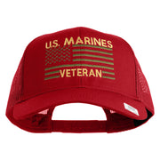 US Marines Veteran Flag Design Embroidered Solid Cotton Twill Mesh Prostyle Cap - Red OSFM
