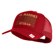 US Marines Veteran Flag Design Embroidered Solid Cotton Twill Mesh Prostyle Cap - Red OSFM