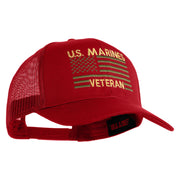 US Marines Veteran Flag Design Embroidered Solid Cotton Twill Mesh Prostyle Cap - Red OSFM