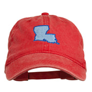 Louisiana State Map Embroidered Washed Cotton Cap