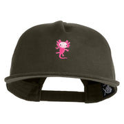 Dancing Axolotl Embroidered 5 Panel Cotton High Profile Flat Bill Unstructured Cap - Olive OSFM