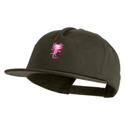 Dancing Axolotl Embroidered 5 Panel Cotton High Profile Flat Bill Unstructured Cap - Olive OSFM