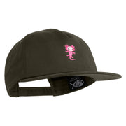 Dancing Axolotl Embroidered 5 Panel Cotton High Profile Flat Bill Unstructured Cap - Olive OSFM