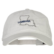 Louisiana with Map Outline Embroidered Washed Cotton Twill Cap