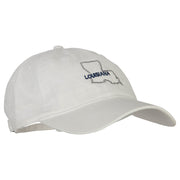 Louisiana with Map Outline Embroidered Washed Cotton Twill Cap