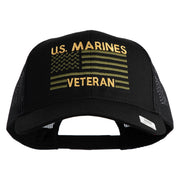 US Marines Veteran Flag Design Embroidered Solid Cotton Twill Mesh Prostyle Cap - Black OSFM