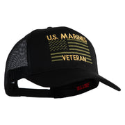 US Marines Veteran Flag Design Embroidered Solid Cotton Twill Mesh Prostyle Cap - Black OSFM
