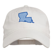 Louisiana State Map Embroidered Washed Cotton Cap