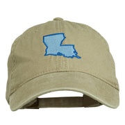 Louisiana State Map Embroidered Washed Cotton Cap