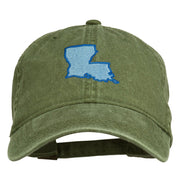 Louisiana State Map Embroidered Washed Cotton Cap