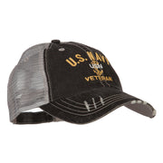 US Navy USN Veteran Embroidered Low Profile Cotton Mesh Cap