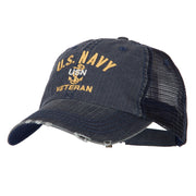 US Navy USN Veteran Embroidered Low Profile Cotton Mesh Cap