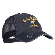 US Navy USN Veteran Embroidered Low Profile Cotton Mesh Cap