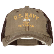 US Navy USN Veteran Embroidered Low Profile Cotton Mesh Cap