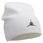 Plane Blade Propeller Icon Embroidered 8 Inch Short Beanie - White OSFM