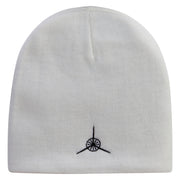 Plane Blade Propeller Icon Embroidered 8 Inch Short Beanie - White OSFM