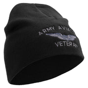 Licensed Army Aviator Veteran Embroidered 8 Inch Knitted Short Beanie - Black OSFM