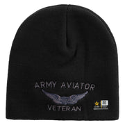 Licensed Army Aviator Veteran Embroidered 8 Inch Knitted Short Beanie - Black OSFM