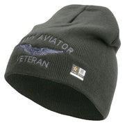 Licensed Army Aviator Veteran Embroidered 8 Inch Knitted Short Beanie - DK-Grey OSFM