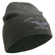 Licensed Army Aviator Veteran Embroidered 8 Inch Knitted Short Beanie - DK-Grey OSFM