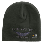 Licensed Army Aviator Veteran Embroidered 8 Inch Knitted Short Beanie - DK-Grey OSFM