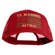 US Marines Retired Flag Design Embroidered Solid Cotton Twill Mesh Prostyle Cap - Red OSFM