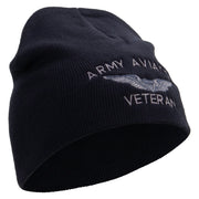 Licensed Army Aviator Veteran Embroidered 8 Inch Knitted Short Beanie - Navy OSFM